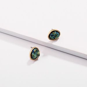 Multicolor Metallic Druzy Pebble Shaped Stud Earri